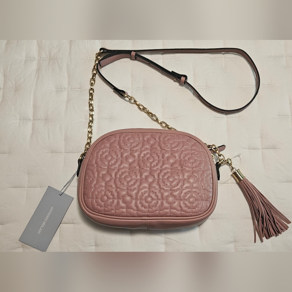 NWT Antonio Melani Larisa Camera Leather Crossbody: Rosette Floral Stitching - Picture 3 of 13